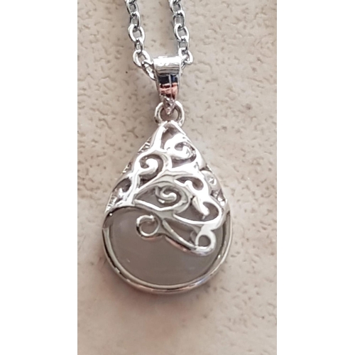 445 - .925 Silver Chain (L:44cm) with Decorative .925 Silver Pendant with White Stone (Total Weight 3gr),