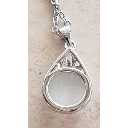 445 - .925 Silver Chain (L:44cm) with Decorative .925 Silver Pendant with White Stone (Total Weight 3gr),