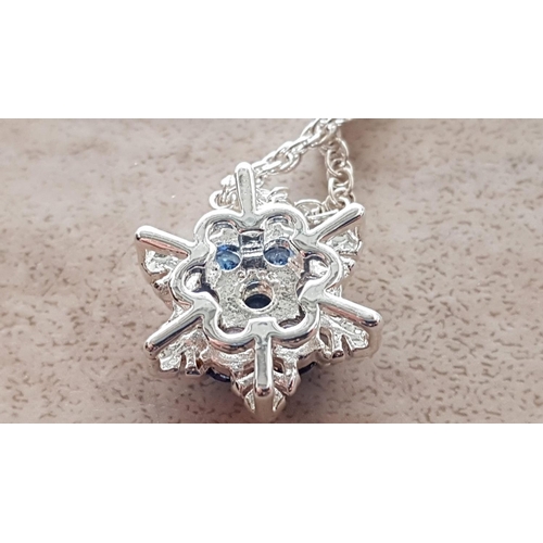 505 - Silver Blue Stone Snowflake Pendant with Silver (?) Chain, Total Weight 6gr (L:41cm)