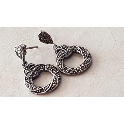 515 - .925 Silver and Marcasite Circle Drop Earrings, Total Weight 7gr