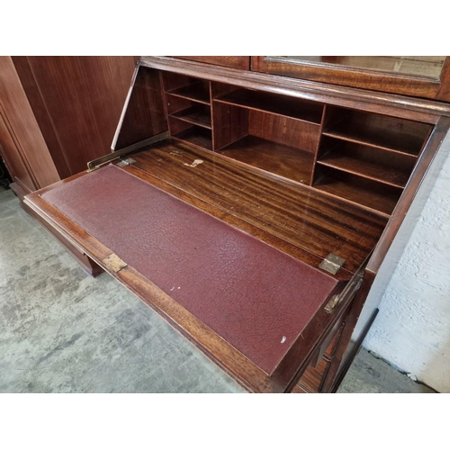 790 - Vintage Dark Wood Bureau Book Case Stamped 'Russel of Broadway, 1956', with Glazed Double Doors and ... 