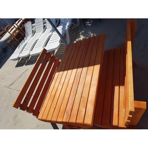 579 - Solid Wood Garden Patio Set; Table with 2 x Matching Benches, (Un-Used) Hand Made by Local Carpenter