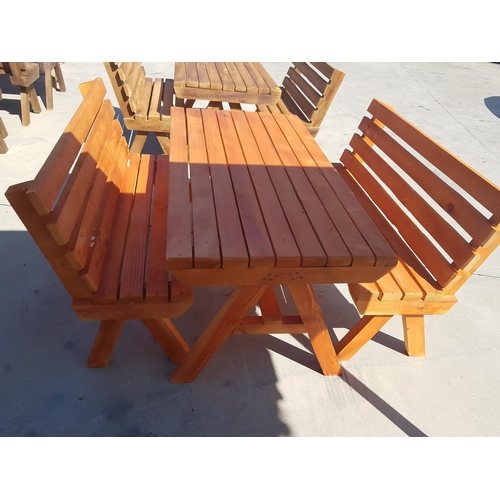 579 - Solid Wood Garden Patio Set; Table with 2 x Matching Benches, (Un-Used) Hand Made by Local Carpenter