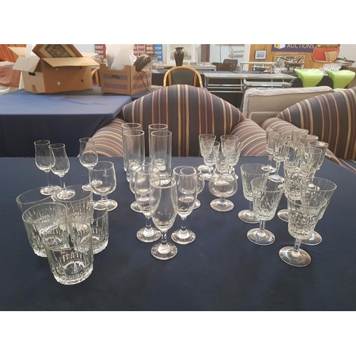 793 - 38 x Assorted Glasses; Champagne, Wine, Water, Brandy etc Glass and Crystal Glasses