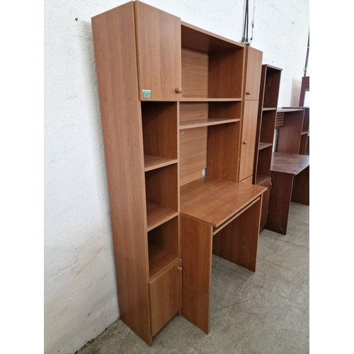 678 - Light Wood Effect Study / Desk, with Keyboard Shelf, 4-Drawers, 4-Cupboards and Open Shelves, (Appro... 