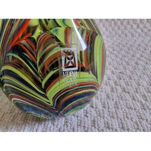 19 - Mdina (Malta) Decorative Glass Pear Shaped Paper Weight, Together with Green & White Glass Other, (2... 