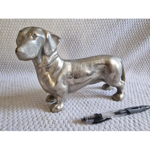 28 - Vintage Cast Metal Silver Tone Dachshund (Sausage Dog) Figurine / Ornament