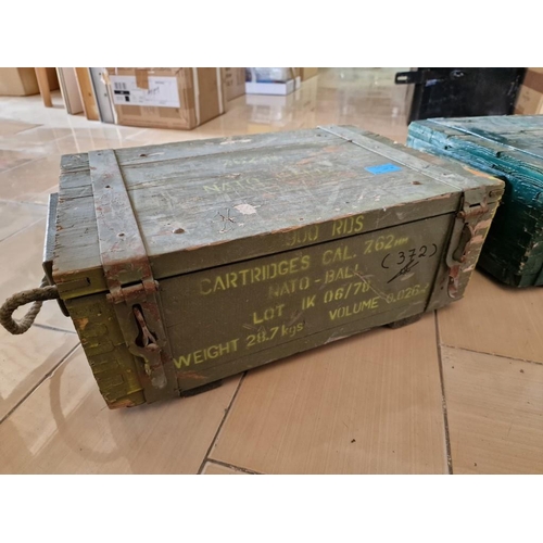 30 - 2 x Vintage Solid Wood Ammunition Boxes with Hinged Lids, (Approx. 46 x 30 x 17cm), (2)