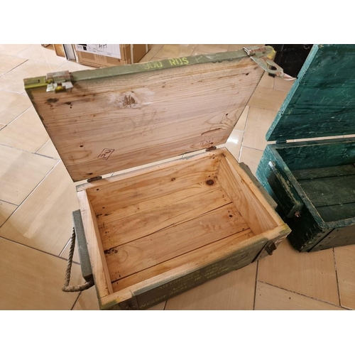 30 - 2 x Vintage Solid Wood Ammunition Boxes with Hinged Lids, (Approx. 46 x 30 x 17cm), (2)