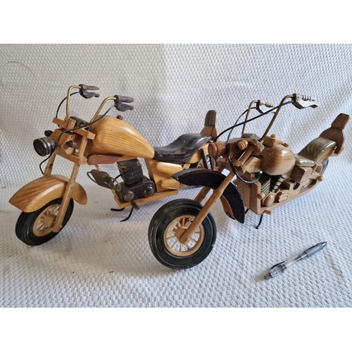 34 - 2 x Large Vintage Hand Made Wooden Models of Motorbikes, (Approx. L: 46cm), (2)
