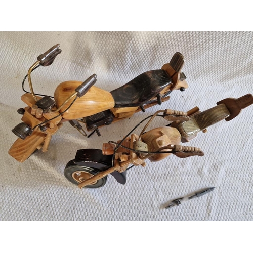 34 - 2 x Large Vintage Hand Made Wooden Models of Motorbikes, (Approx. L: 46cm), (2)