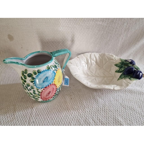 38 - Large 'Bassano' Ceramic Bowl with Fruit Design, Together with Decorative Jug Signed 'Pisapia Cavatmi... 