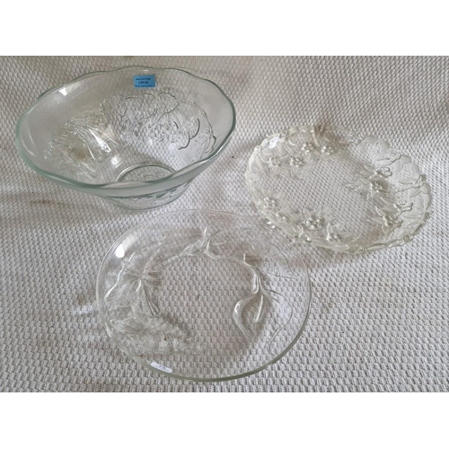 42 - Large Glass Fruit Bowl, (Approx. Ø: 31.5cm, H: 15cm), Together with 2 x Decorative Glass Plates, (3)