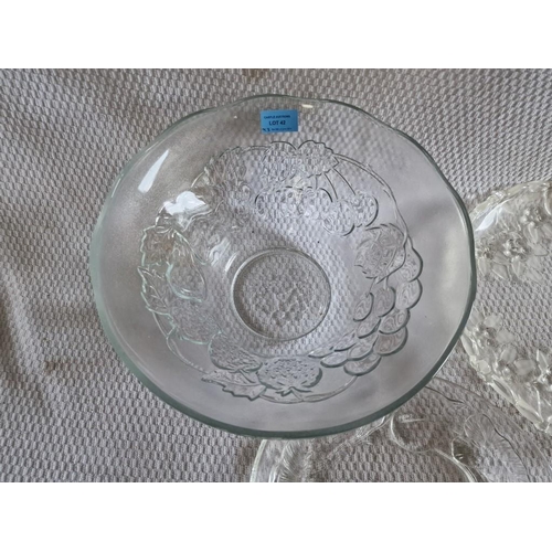 42 - Large Glass Fruit Bowl, (Approx. Ø: 31.5cm, H: 15cm), Together with 2 x Decorative Glass Plates, (3)