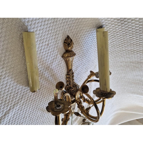 59 - Vintage Decorative Brass Wall Light, 3 x 'Hunting Horn' Design Arms / Lamp, (a/f)