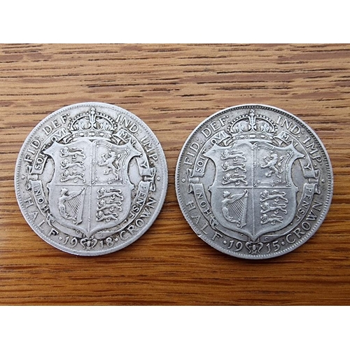 152 - 2 x Antique Great British Sterling Silver Coins; 1915 & 1918 King George V Half Crowns, (Approx. 14.... 