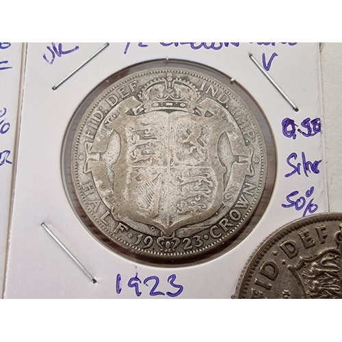 153 - 7 x Early Great British Silver Coins; 1920, 1921, 1923, 1936, 1941, 1942, 1944 King George V & VI, H... 