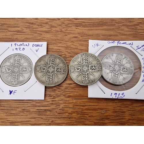 154 - 4 x Early Great British Silver Coins; Consecutive Year Run from 1920 to 1923 King George V One Flori... 