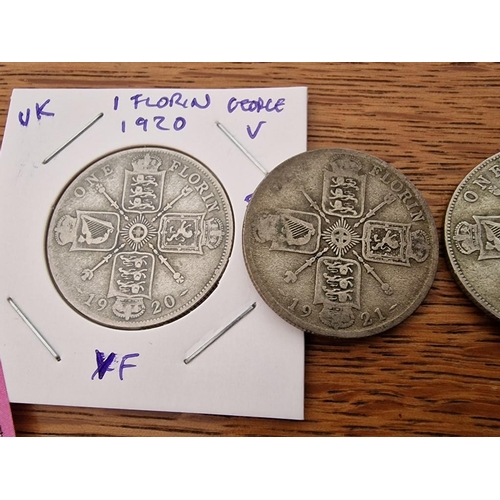 154 - 4 x Early Great British Silver Coins; Consecutive Year Run from 1920 to 1923 King George V One Flori... 