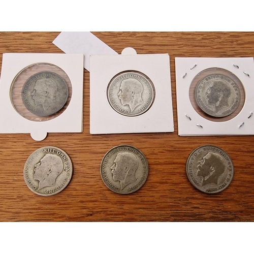 155 - 6 x Early Great British Silver Coins; 2 x 1921, 2 x 1922 & 2 x 1923 King George V One Florins, (Appr... 