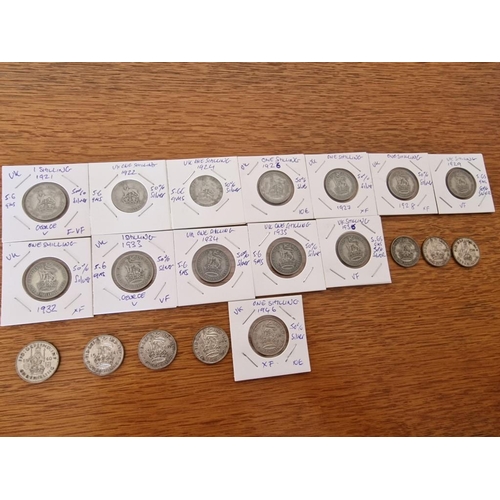 158 - Large Collection of Early Great British Silver Coins; 20 x King George V & VI One Shillings * Differ... 