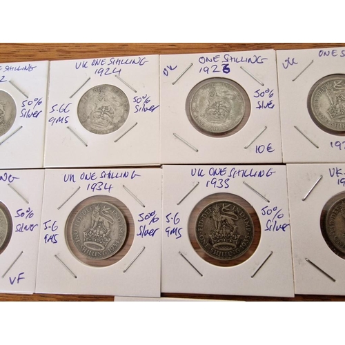 158 - Large Collection of Early Great British Silver Coins; 20 x King George V & VI One Shillings * Differ... 