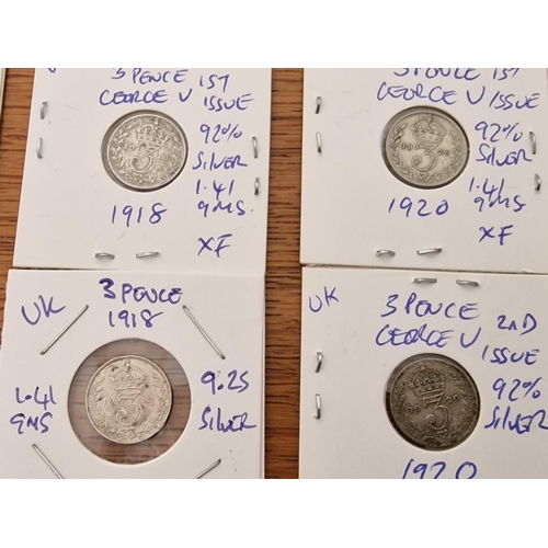 160 - Collection of Antique British Sterling Silver Coins; 11 x Queen Victoria & King George V Threepence,... 