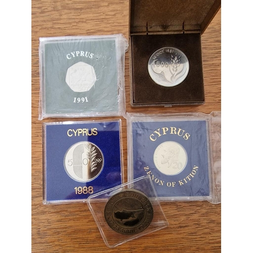 165 - Collection of 4 x Cyprus Uncirculated Coins; 1989 20 Cents Zenon of Kition, 1991 50 Cents, 1988 50 C... 