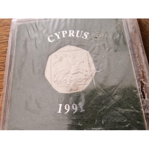 165 - Collection of 4 x Cyprus Uncirculated Coins; 1989 20 Cents Zenon of Kition, 1991 50 Cents, 1988 50 C... 