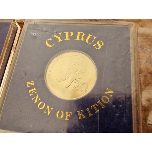 165 - Collection of 4 x Cyprus Uncirculated Coins; 1989 20 Cents Zenon of Kition, 1991 50 Cents, 1988 50 C... 