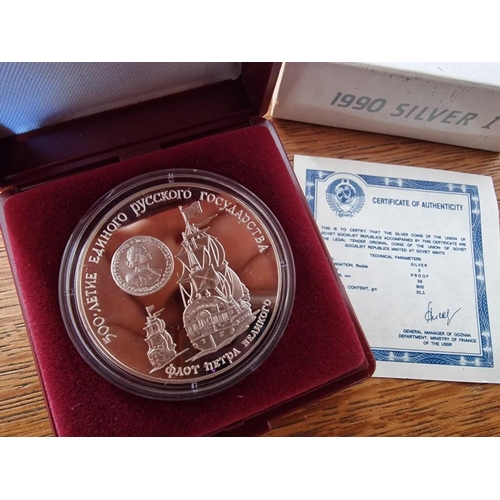 169 - USSR Silver Proof Coin, 1990 3 Roubles, Peter the Greats Fleet, Limited Edition Commemorative Coin, ... 