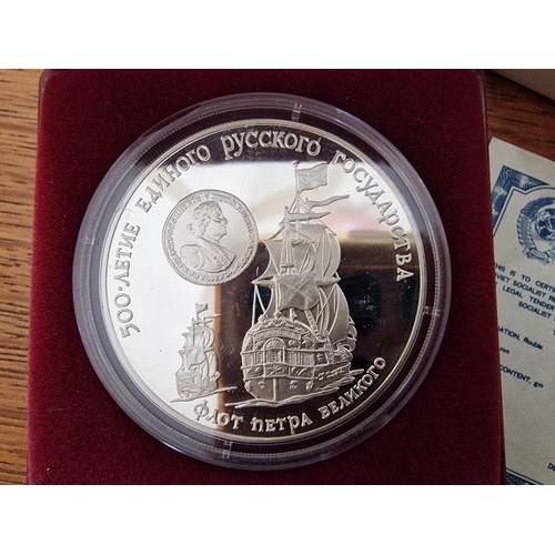 169 - USSR Silver Proof Coin, 1990 3 Roubles, Peter the Greats Fleet, Limited Edition Commemorative Coin, ... 