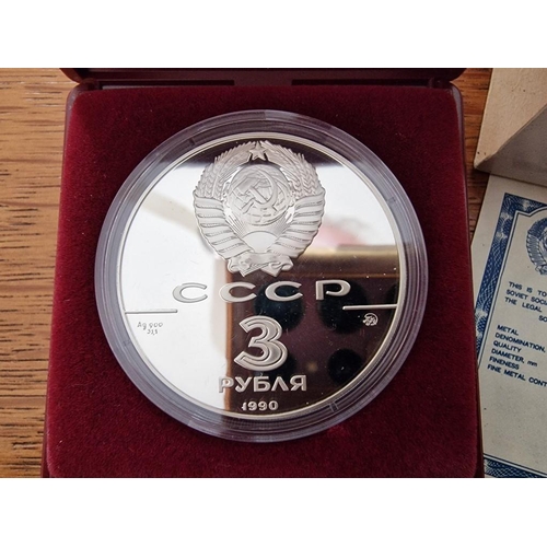 169 - USSR Silver Proof Coin, 1990 3 Roubles, Peter the Greats Fleet, Limited Edition Commemorative Coin, ... 