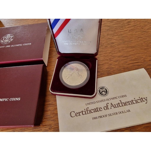 177 - United States Olympic Coins, 1988 Proof Silver Dollar ($1), in Capsule and Presentation Box with CAO... 