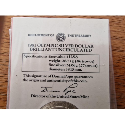 179 - 2 x United States 1983 Olympic Silver Dollars ($1) , Brilliant Uncirculated Coins in Presentation Fo... 