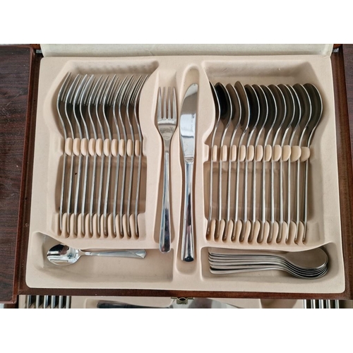 180 - Canteen of Stainless Steel Cutlery in Wooden Case Marked 'Crown', Part Complete, (see multiple catal... 