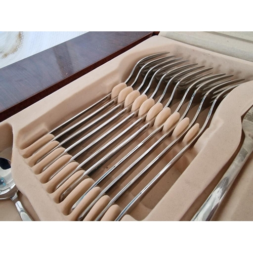 180 - Canteen of Stainless Steel Cutlery in Wooden Case Marked 'Crown', Part Complete, (see multiple catal... 