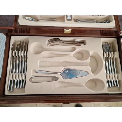 180 - Canteen of Stainless Steel Cutlery in Wooden Case Marked 'Crown', Part Complete, (see multiple catal... 