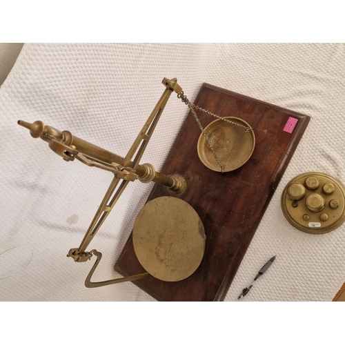 181 - Vintage Brass 'W & T Avery' Balance Scales (Birmingham, England) on Wooden Base, Together with Set o... 