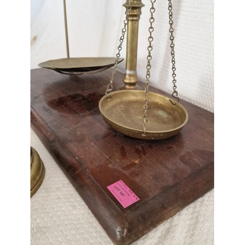 181 - Vintage Brass 'W & T Avery' Balance Scales (Birmingham, England) on Wooden Base, Together with Set o... 