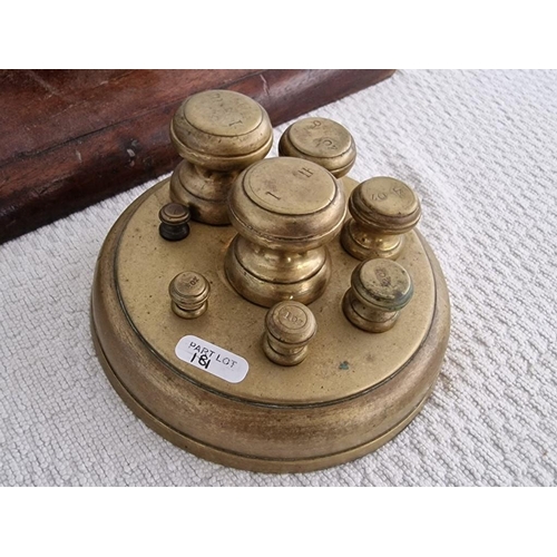 181 - Vintage Brass 'W & T Avery' Balance Scales (Birmingham, England) on Wooden Base, Together with Set o... 