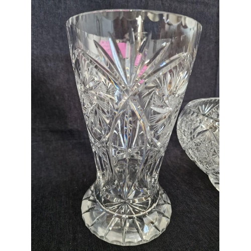 246 - Heavy Large Quality Crystal Fruit Bowl, Together with Matching Vase, (Approx. Vase H: 23cm, Bowl Ø: ... 