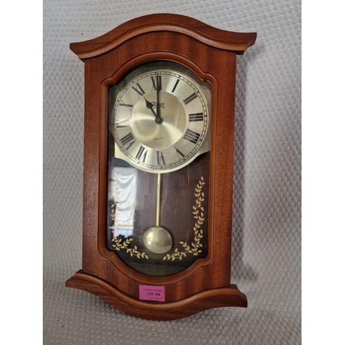 249 - 'Abbey' Wall Clock in Wooden Case with Pendulum, Quartz, Untested