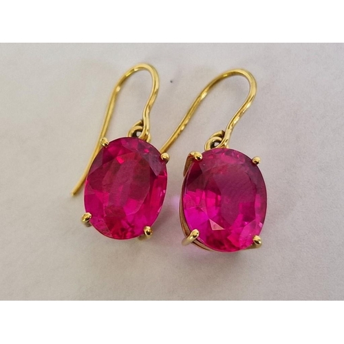 60Ai - Pair of 18ct Gold Earrings with Large Oval Pink Sapphires (Approx. / Ave. 5 x 2.5mm Each), Total Wei... 