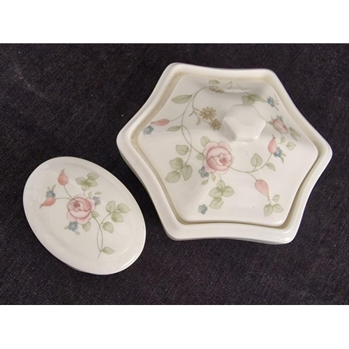 31 - Wedgwood Blue Jasperware Dish, Together with 2 x Wedgwood Bone China Lidded Dishes with Floral Patte... 