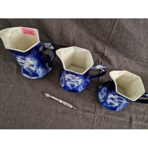 244 - Graduating Set of Vintage Porcelain Jugs, Cobalt Blue with Floral Pattern, (3)