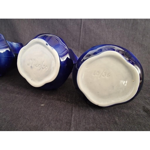 244 - Graduating Set of Vintage Porcelain Jugs, Cobalt Blue with Floral Pattern, (3)