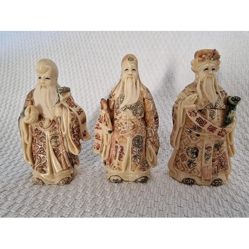 184 - Set of 3 x Chinese Wise Men Ornaments, Faux Ivory, (Approx. H: 10cm), (3)