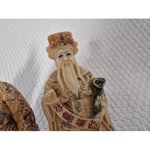 184 - Set of 3 x Chinese Wise Men Ornaments, Faux Ivory, (Approx. H: 10cm), (3)