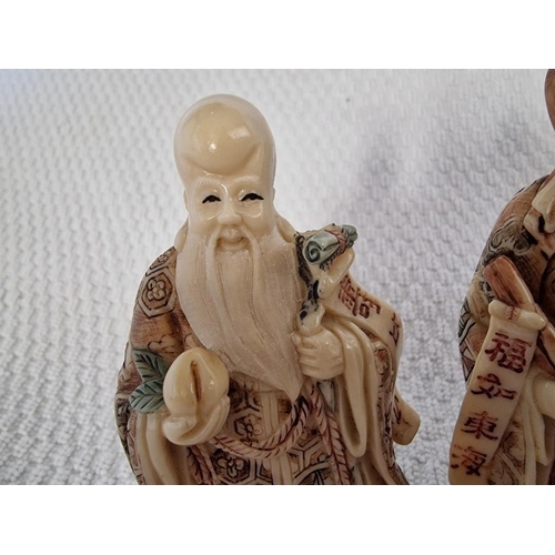 184 - Set of 3 x Chinese Wise Men Ornaments, Faux Ivory, (Approx. H: 10cm), (3)